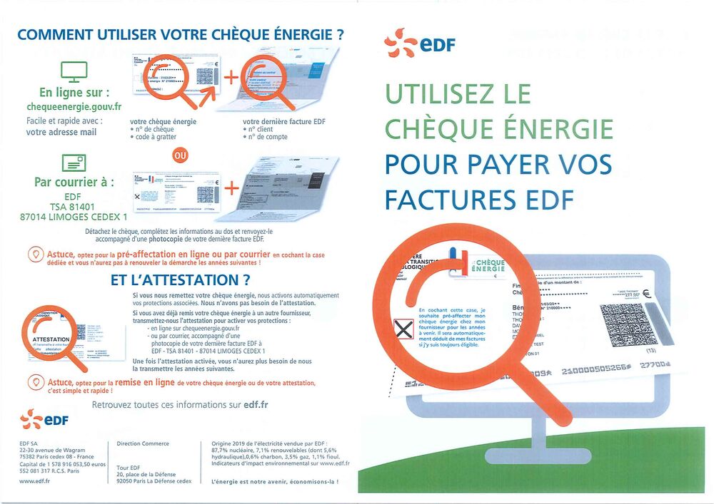 Utilisez le chèque énergie pour payer vos factures EDF Commune de Val