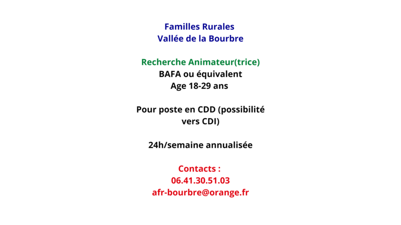 Poste Animateur Familles Rurales Vallée de la Bourbre