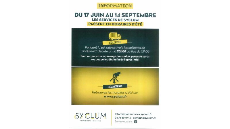 Les services de SYCLUM passent en horaires d'été du 17 juin au 14 septembre 2024