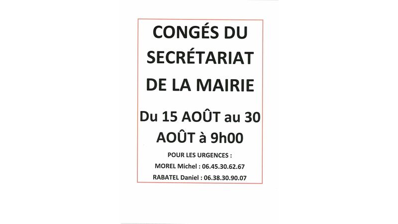 Congés du secrétariat de la Mairie