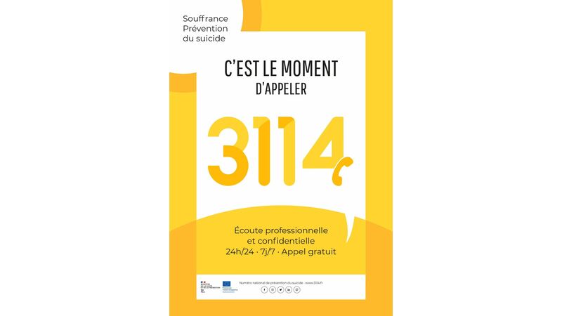 Souffrance Prévention du suicide : C'EST LE MOMENT D'APPELER 3114