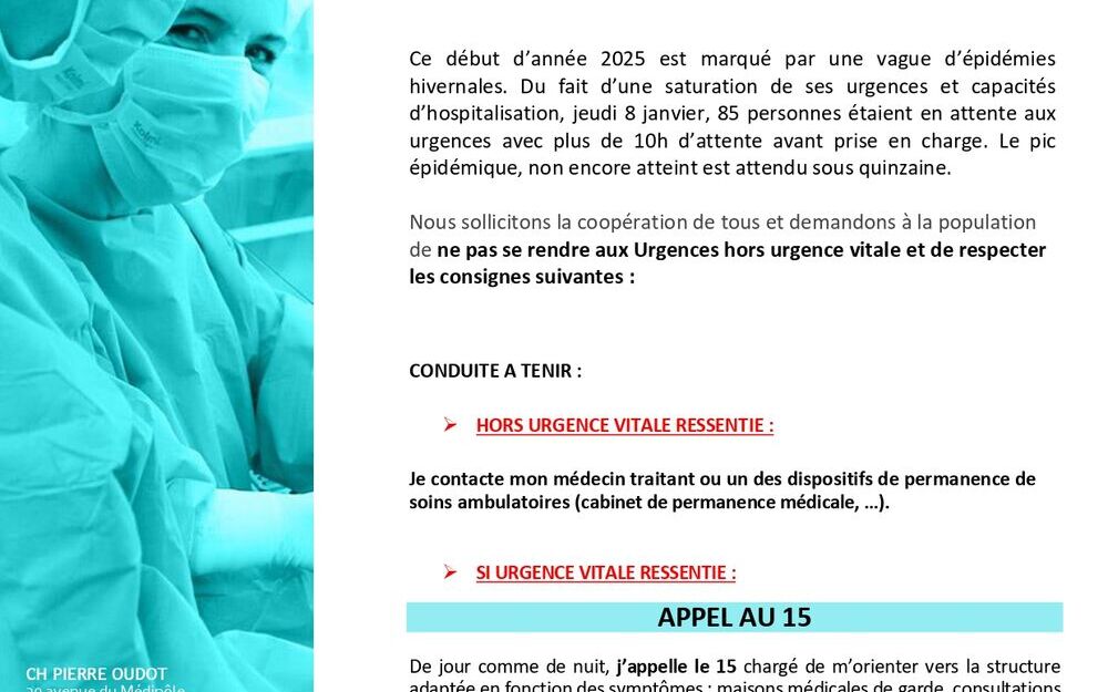 Saturation du Centre Hospitalier Pierre Oudot liée aux épidémies : déclenchement du PLAN BLANC